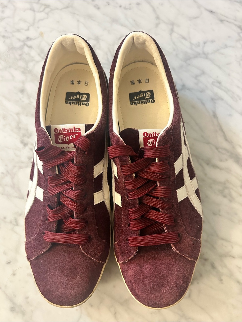 Onitsuka Tiger Burgundy Suede Sneakers with White Stripes - Picture 4 of 8